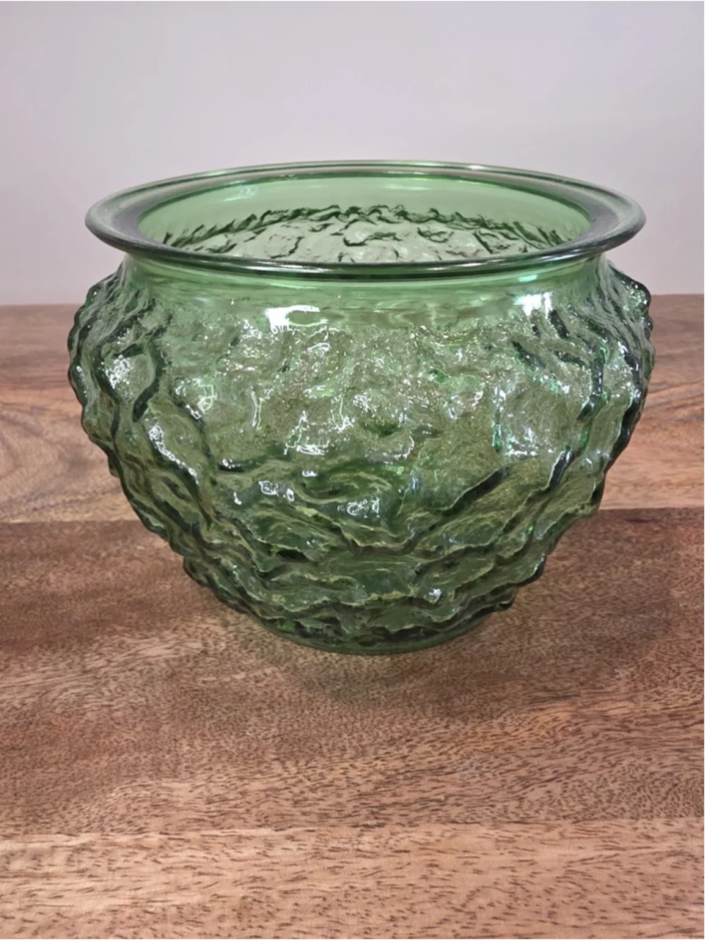 VTG E.O. Brody Green Textured Glass Planters Cachepots Set of 2 Made In USA 70s